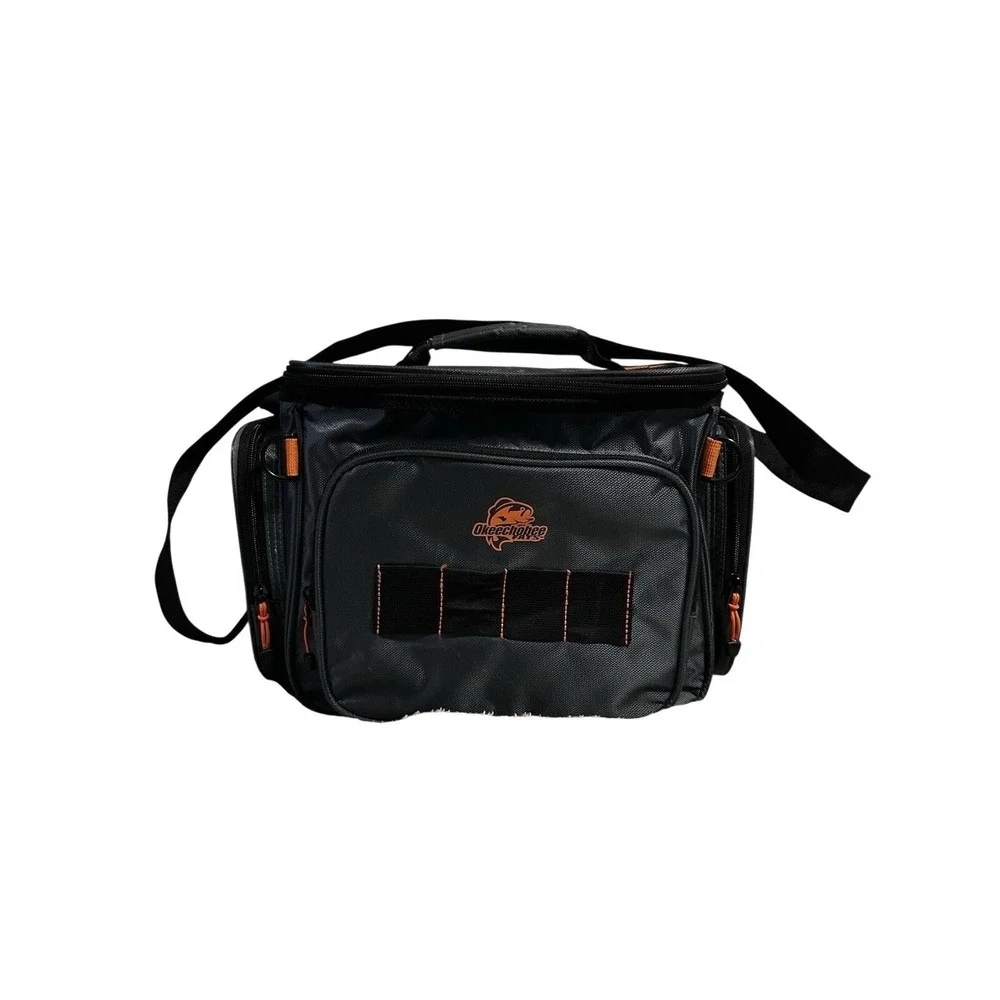 Okeechobee Fats Fishing Tackle Bag Gray Orange Medium Soft Side Shoulder Strap
